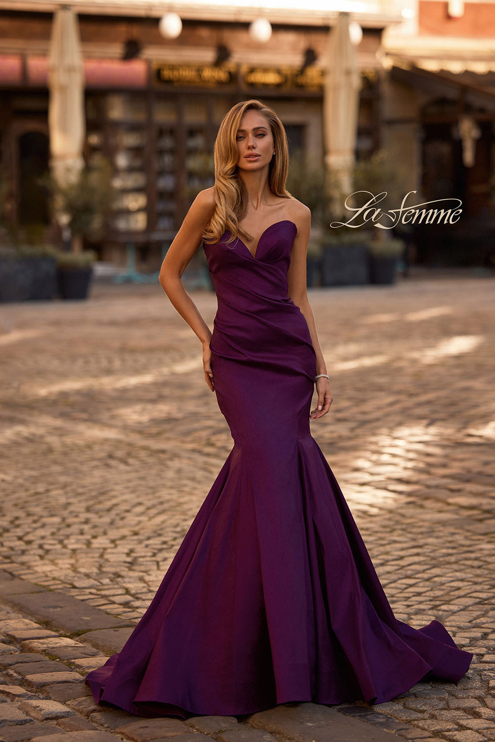 La Femme 32791 prom dress images.  La Femme 32791 is available in these colors: Black, Dark Berry, Dark Emerald, Royal Blue.