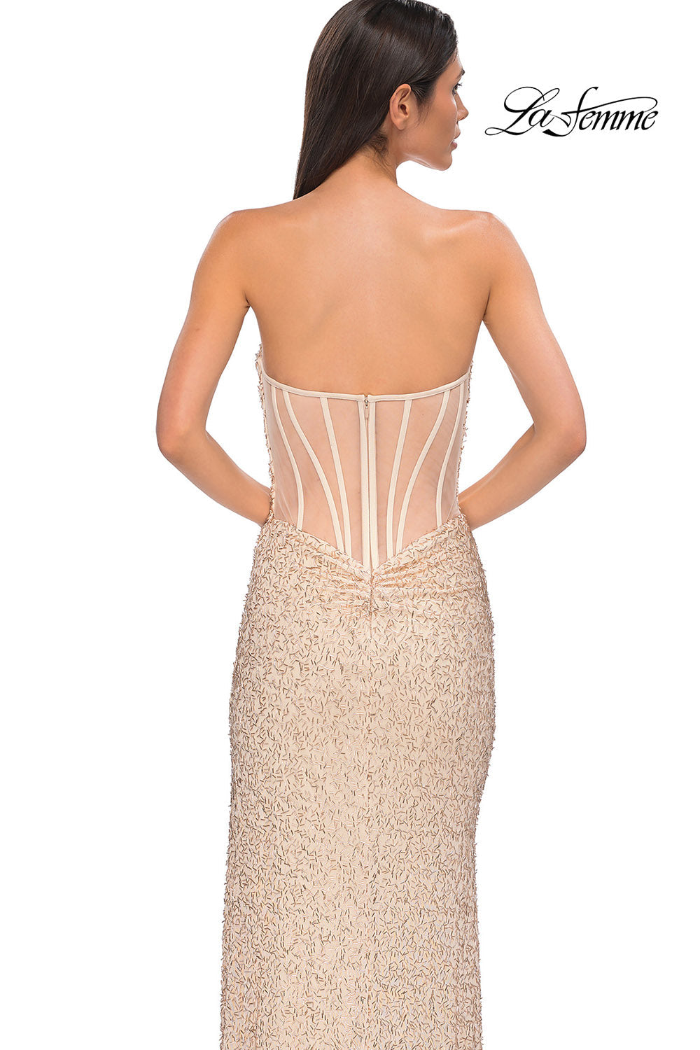 La Femme 32794 prom dress images.  La Femme 32794 is available in these colors: Champagne.