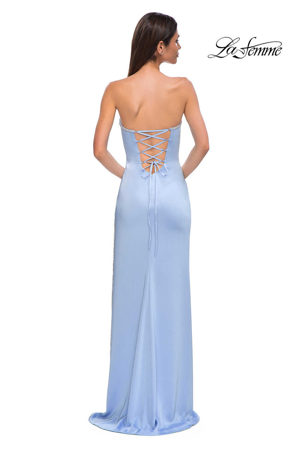 La Femme 32799 prom dress images.  La Femme 32799 is available in these colors: Cloud Blue, Orchid Pink, Pale Yellow, Royal Blue.