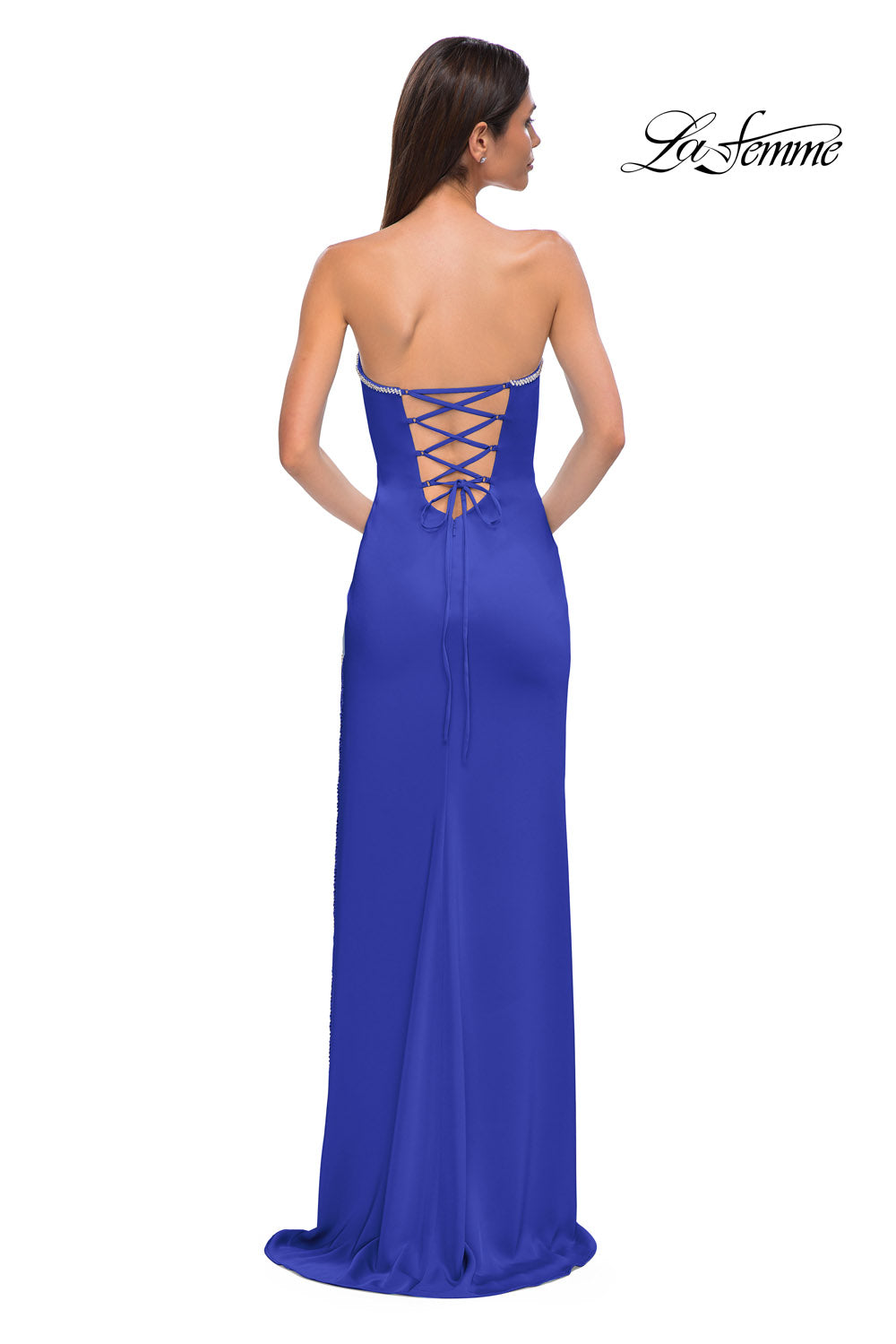 La Femme 32799 prom dress images.  La Femme 32799 is available in these colors: Cloud Blue, Orchid Pink, Pale Yellow, Royal Blue.