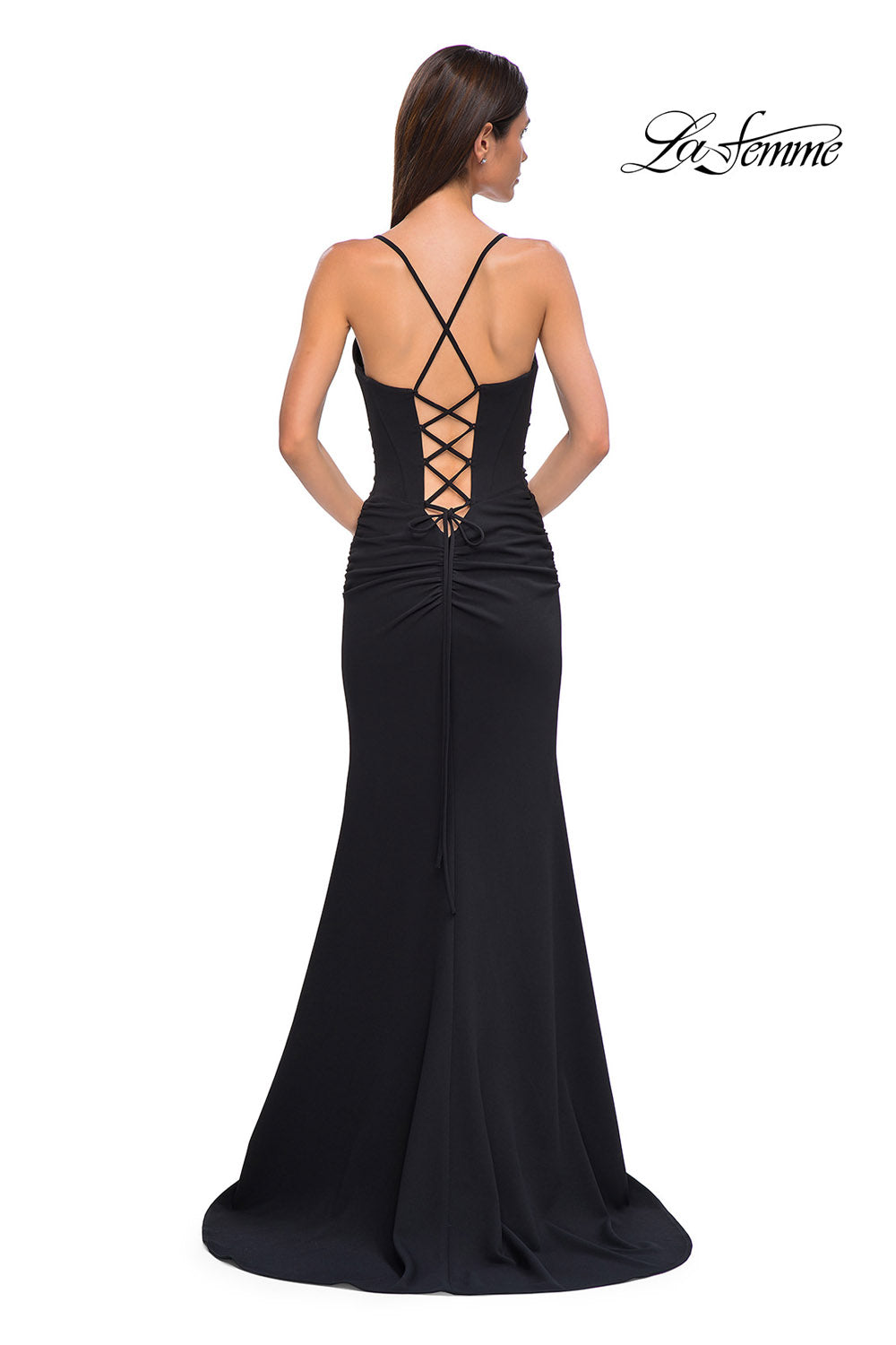 La Femme 32802 prom dress images.  La Femme 32802 is available in these colors: Black, Emerald, Ivory, Pale Yellow, Red, Royal Blue.