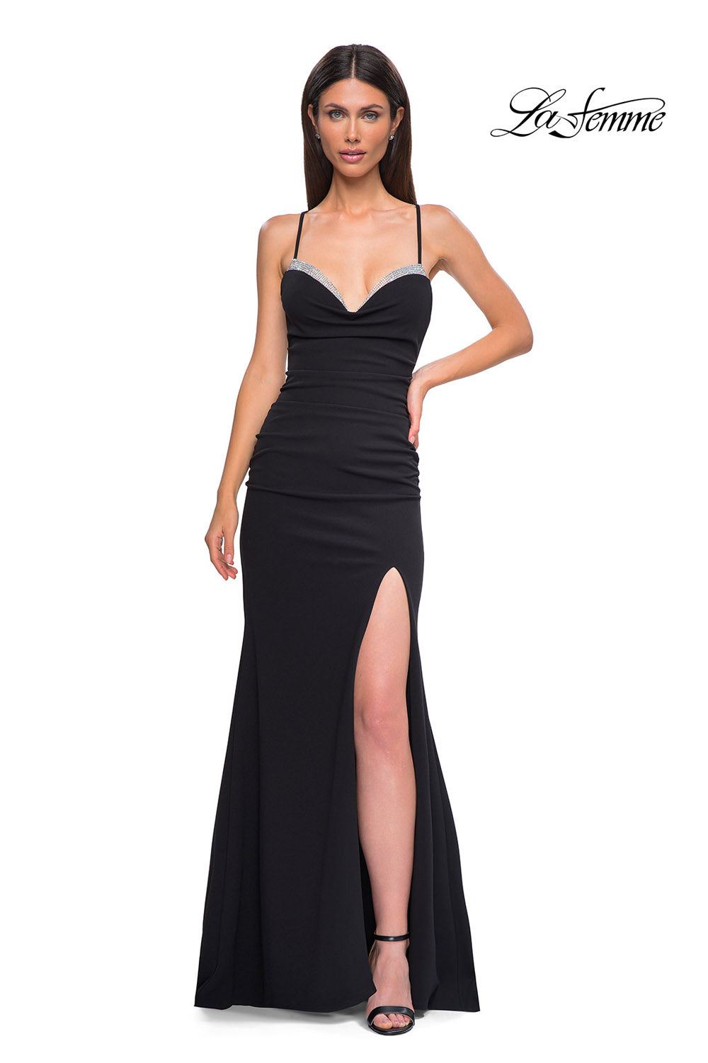 La Femme 32802 prom dress images.  La Femme 32802 is available in these colors: Black, Emerald, Ivory, Pale Yellow, Red, Royal Blue.