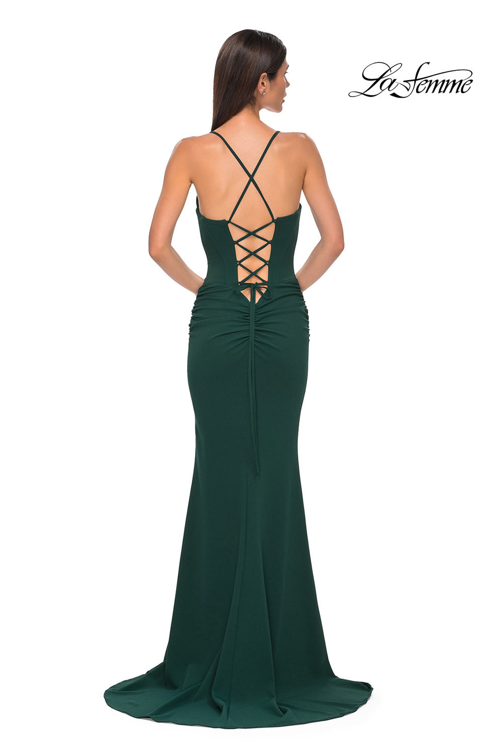 La Femme 32802 prom dress images.  La Femme 32802 is available in these colors: Black, Emerald, Ivory, Pale Yellow, Red, Royal Blue.