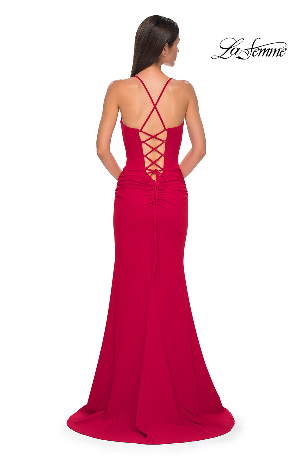 La Femme 32802 prom dress images.  La Femme 32802 is available in these colors: Black, Emerald, Ivory, Pale Yellow, Red, Royal Blue.