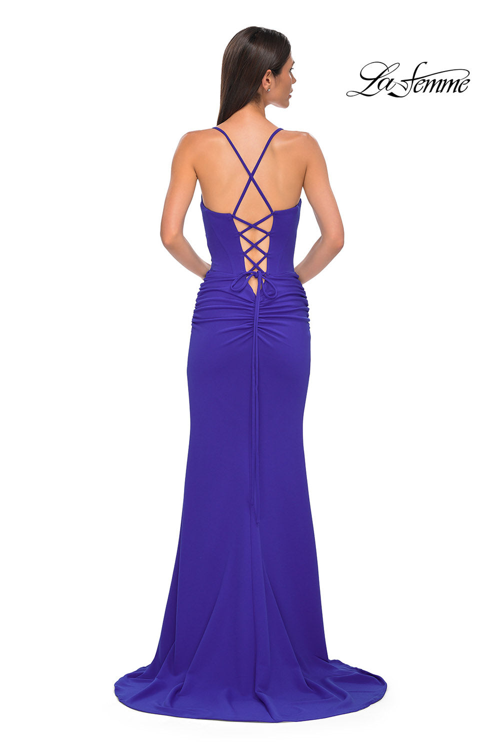 La Femme 32802 prom dress images.  La Femme 32802 is available in these colors: Black, Emerald, Ivory, Pale Yellow, Red, Royal Blue.