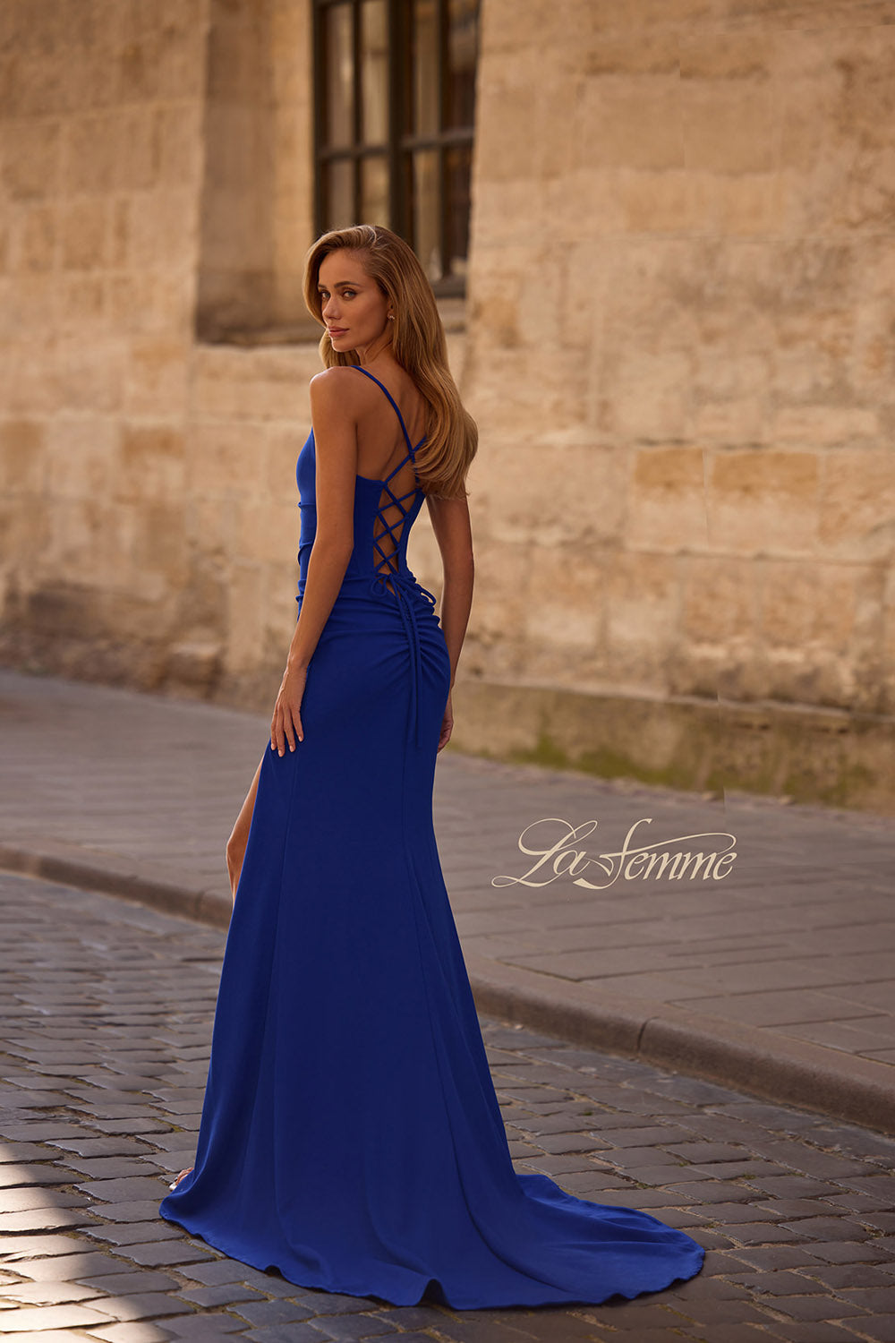 La Femme 32802 prom dress images.  La Femme 32802 is available in these colors: Black, Emerald, Ivory, Pale Yellow, Red, Royal Blue.