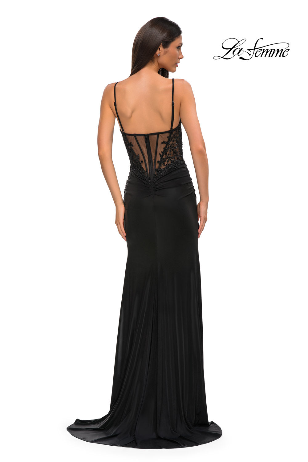 La Femme 32803 prom dress images.  La Femme 32803 is available in these colors: Black, Navy, Royal Blue.