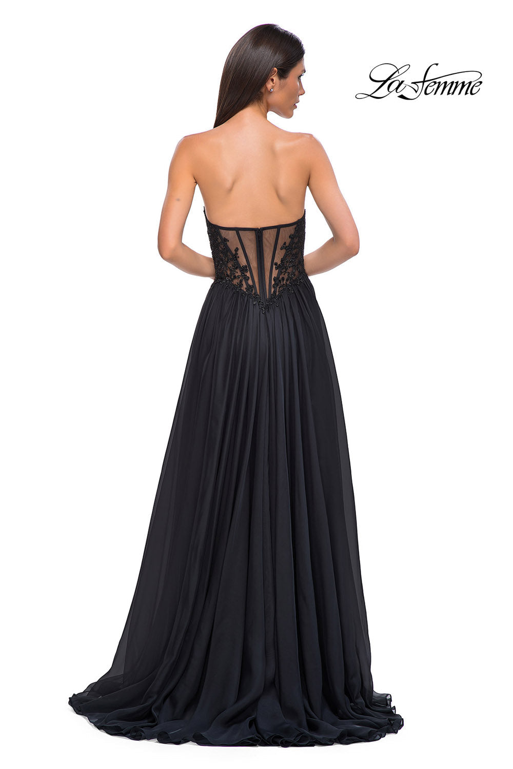 La Femme 32804 prom dress images.  La Femme 32804 is available in these colors: Black, Garnet, Marine Blue.