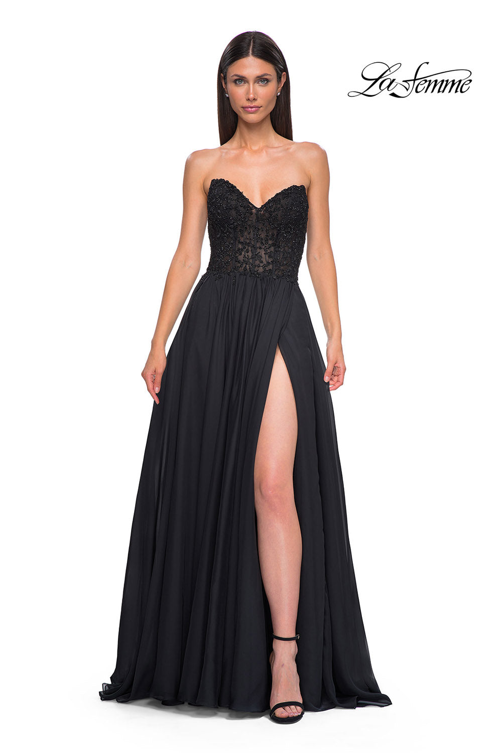 La Femme 32804 prom dress images.  La Femme 32804 is available in these colors: Black, Garnet, Marine Blue.