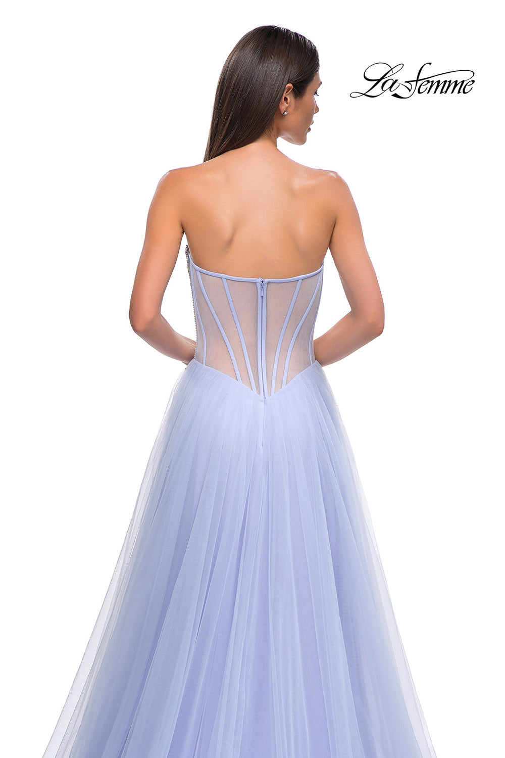 La Femme 32811 prom dress images.  La Femme 32811 is available in these colors: Light Periwinkle, Sage.