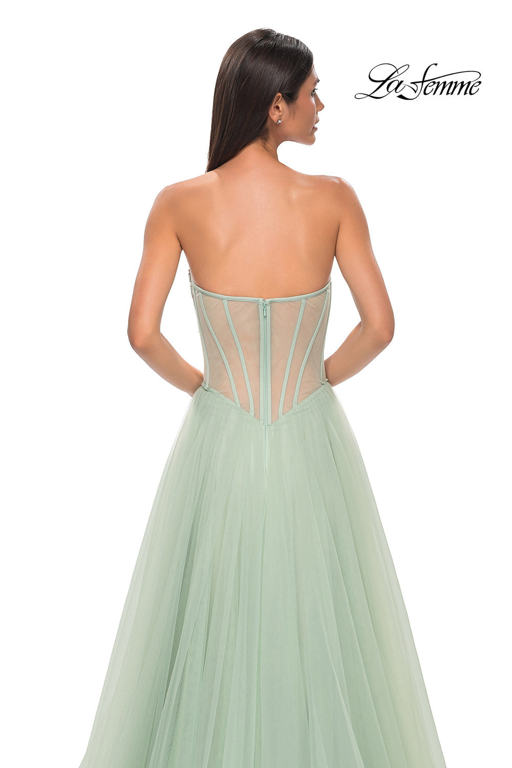 La Femme 32811 prom dress images.  La Femme 32811 is available in these colors: Light Periwinkle, Sage.