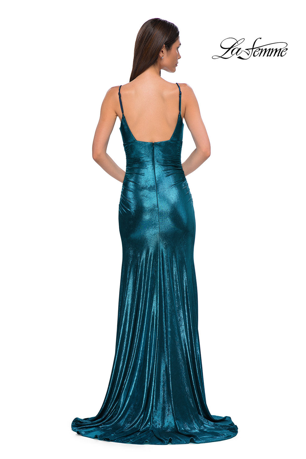 La Femme 32812 prom dress images.  La Femme 32812 is available in these colors: Dark Teal, Indigo, Penny, Purple.