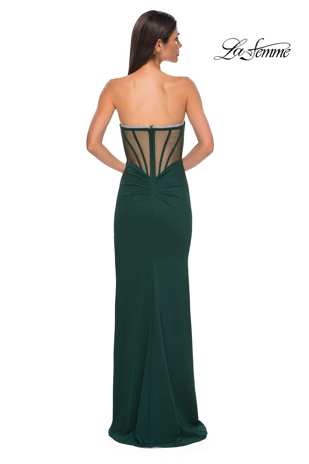 La Femme 32825 prom dress images.  La Femme 32825 is available in these colors: Black, Deep Red, Emerald, Ivory.