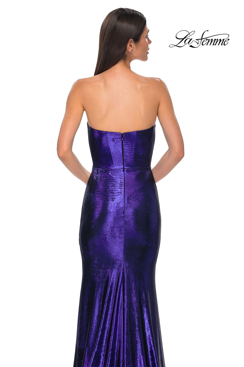 La Femme 32828 prom dress images.  La Femme 32828 is available in these colors: Bronze, Dark Teal, Indigo, Matcha, Mocha, Purple.