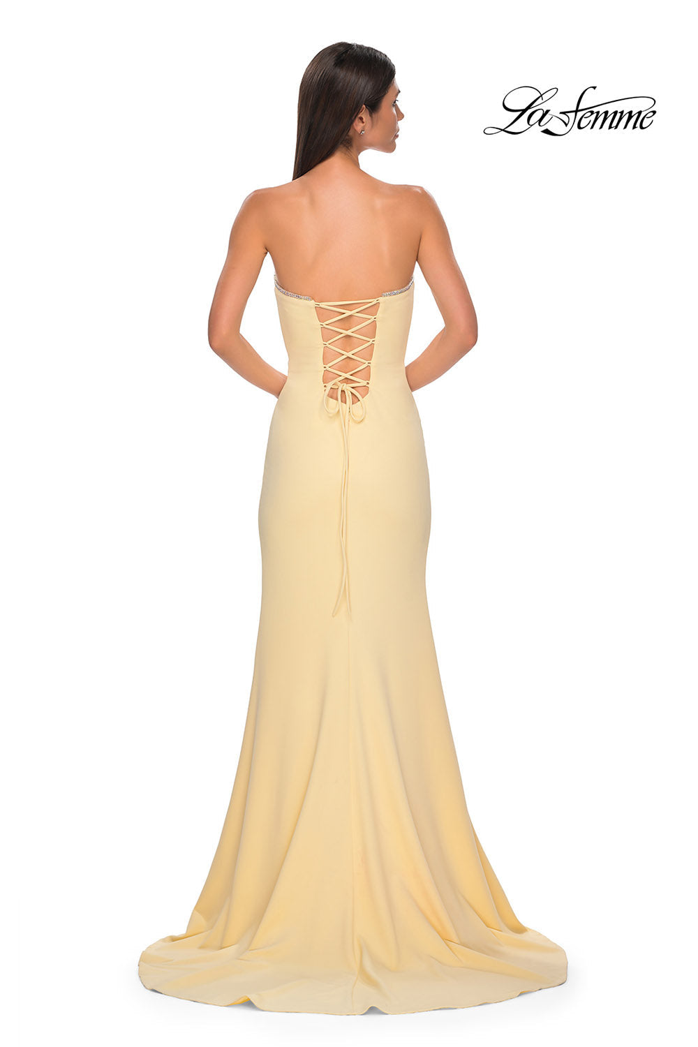 La Femme 32829 prom dress images.  La Femme 32829 is available in these colors: Black, Ivory, Pale Yellow, Red, Royal Blue, Teal.