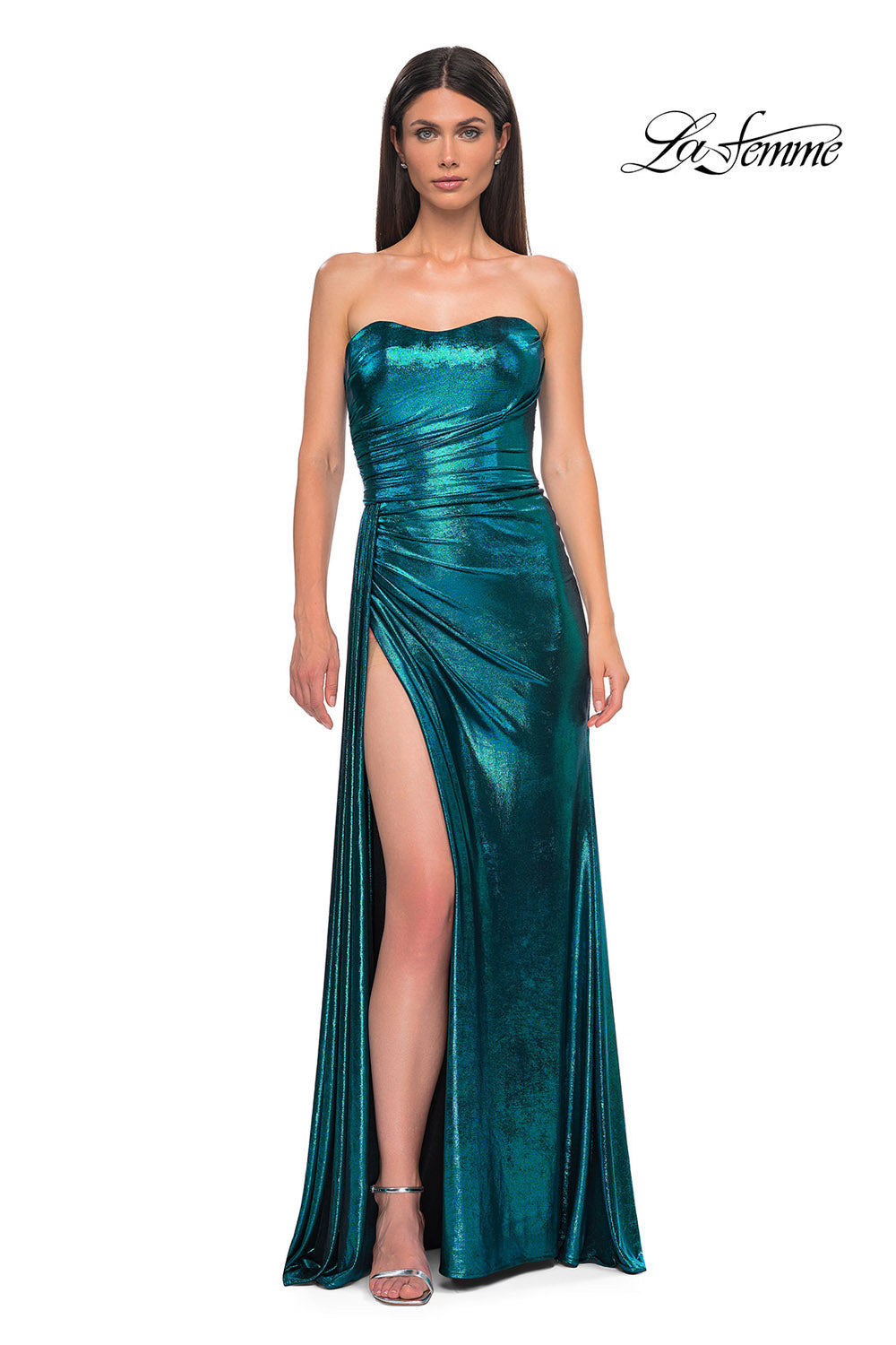 La Femme 32830 prom dress images.  La Femme 32830 is available in these colors: Black Gold, Dark Teal, Indigo, Matcha, Purple.