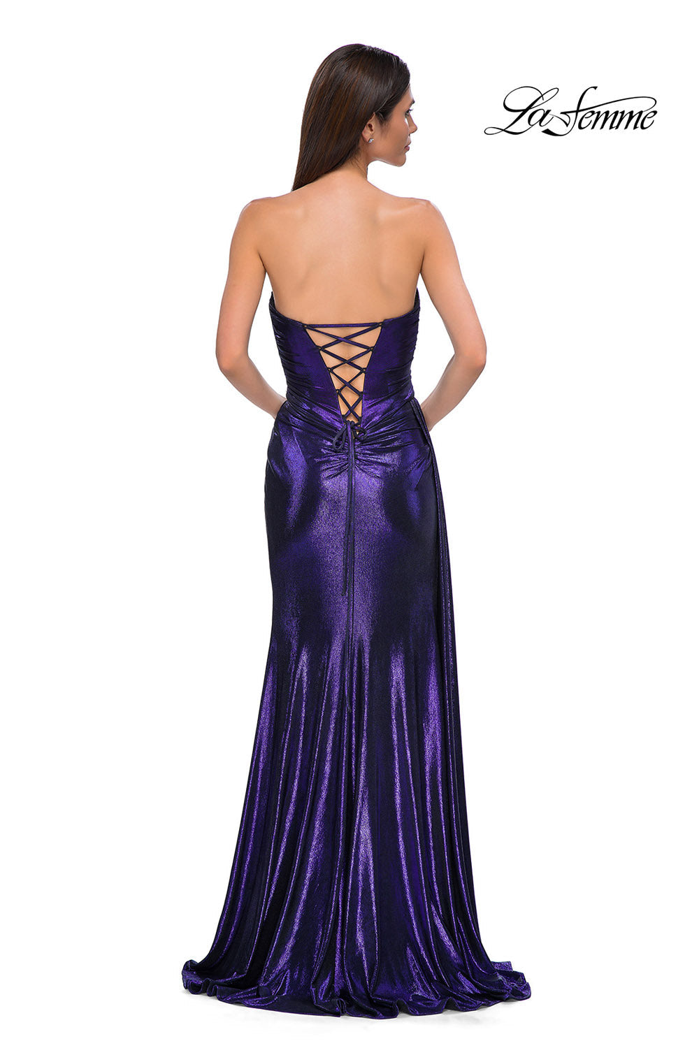 La Femme 32830 prom dress images.  La Femme 32830 is available in these colors: Black Gold, Dark Teal, Indigo, Matcha, Purple.