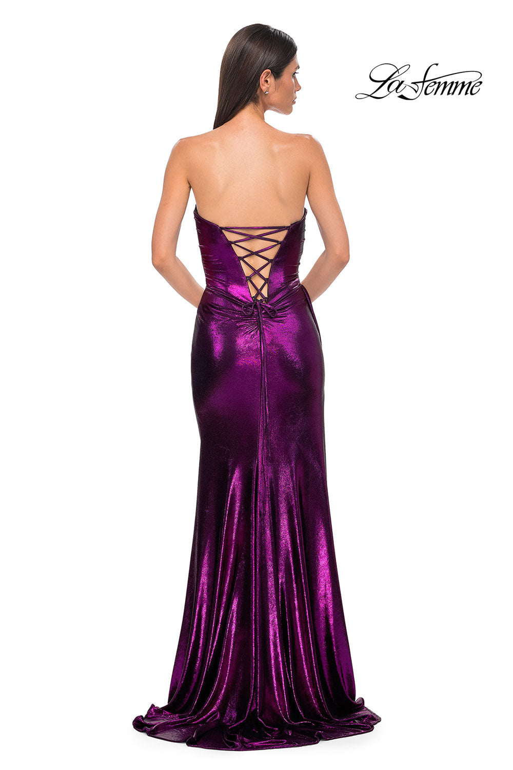 La Femme 32830 prom dress images.  La Femme 32830 is available in these colors: Black Gold, Dark Teal, Indigo, Matcha, Purple.