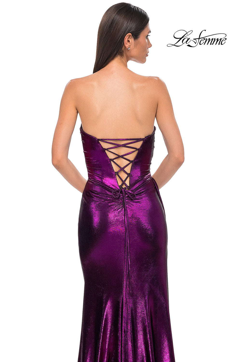 La Femme 32830 prom dress images.  La Femme 32830 is available in these colors: Black Gold, Dark Teal, Indigo, Matcha, Purple.