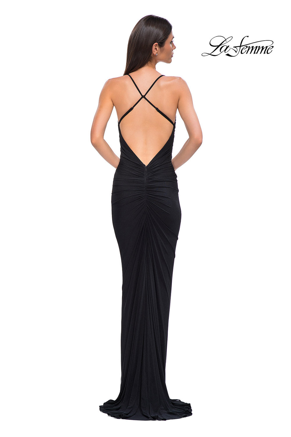 La Femme 32834 prom dress images.  La Femme 32834 is available in these colors: Black, Dark Berry, Emerald, Royal Blue.