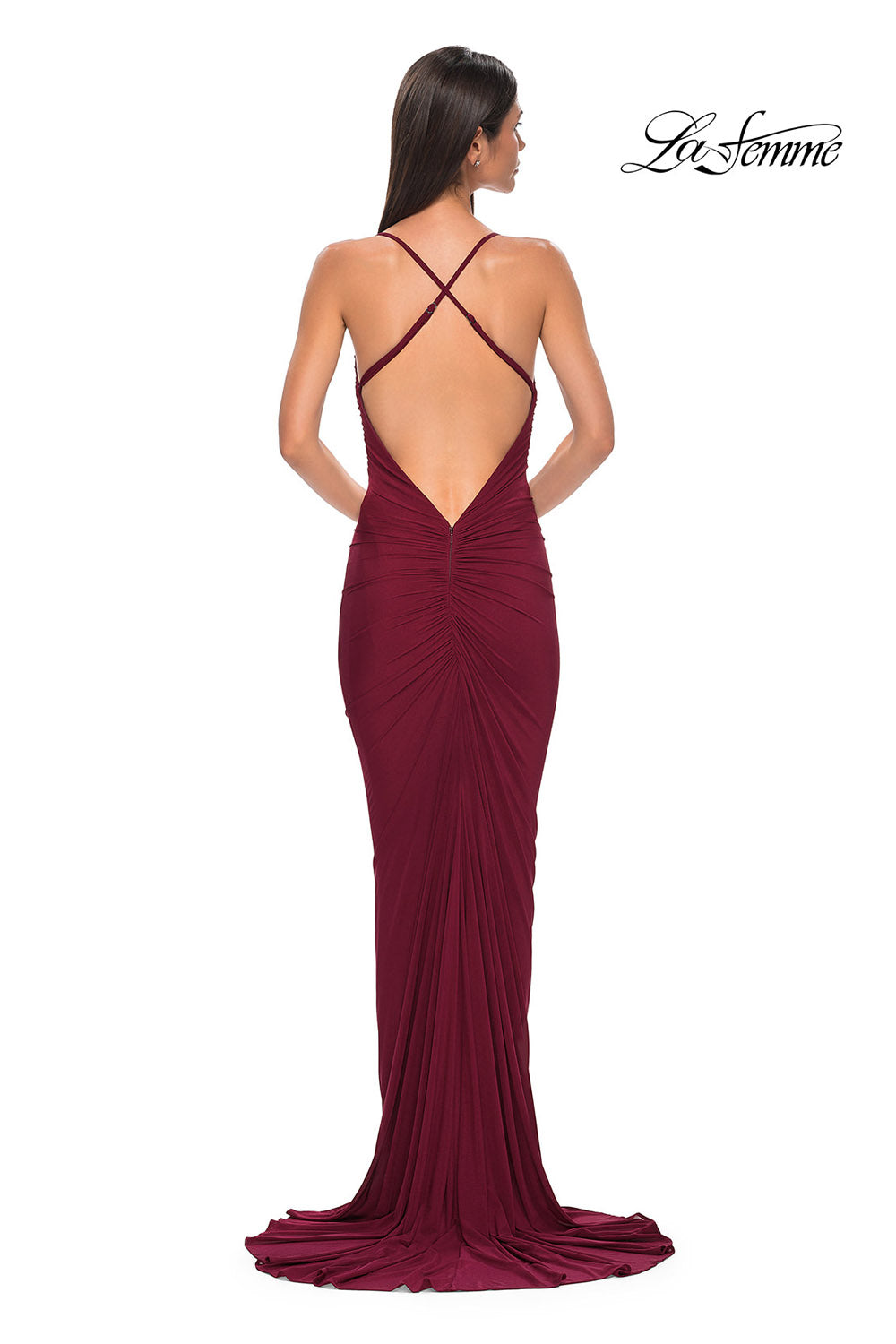 La Femme 32834 prom dress images.  La Femme 32834 is available in these colors: Black, Dark Berry, Emerald, Royal Blue.