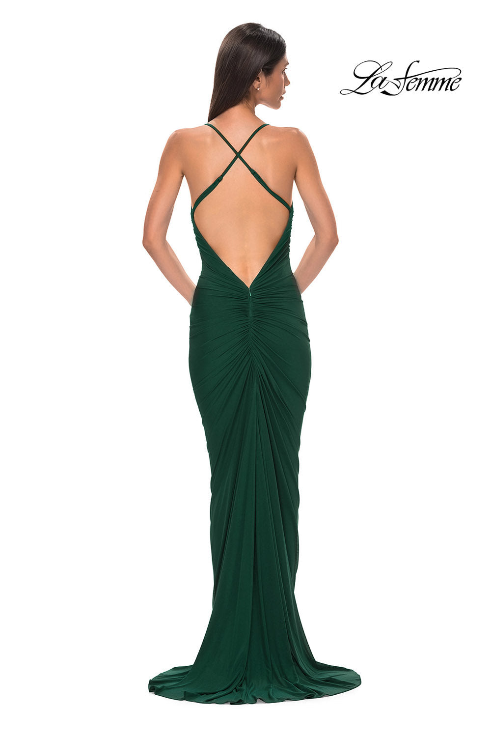 La Femme 32834 prom dress images.  La Femme 32834 is available in these colors: Black, Dark Berry, Emerald, Royal Blue.