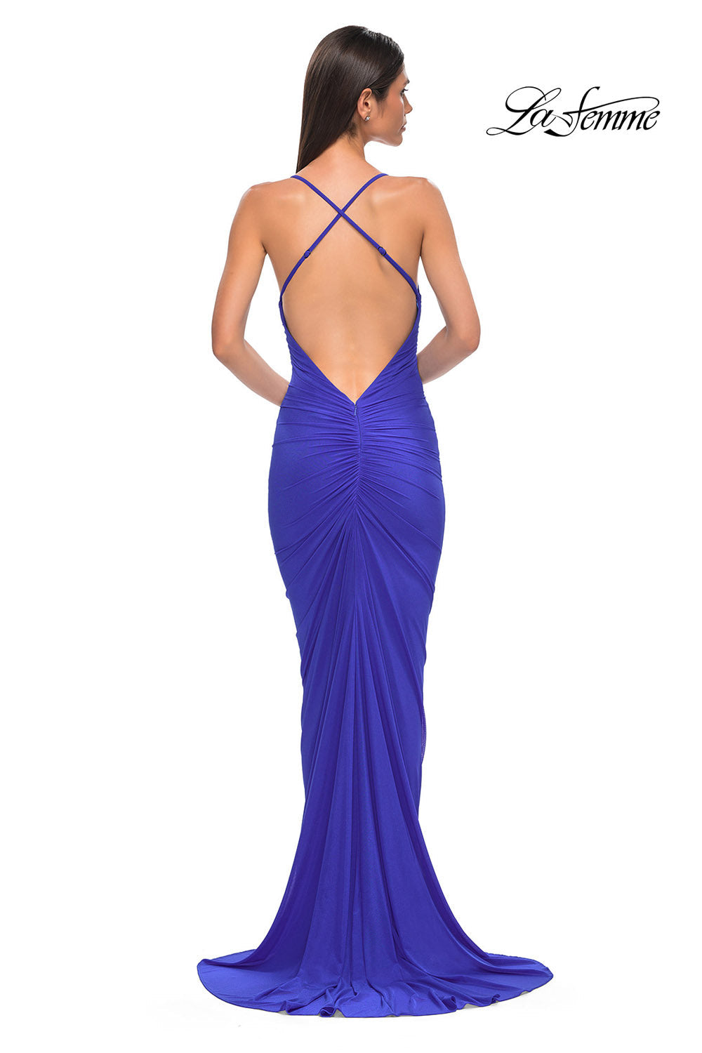 La Femme 32834 prom dress images.  La Femme 32834 is available in these colors: Black, Dark Berry, Emerald, Royal Blue.