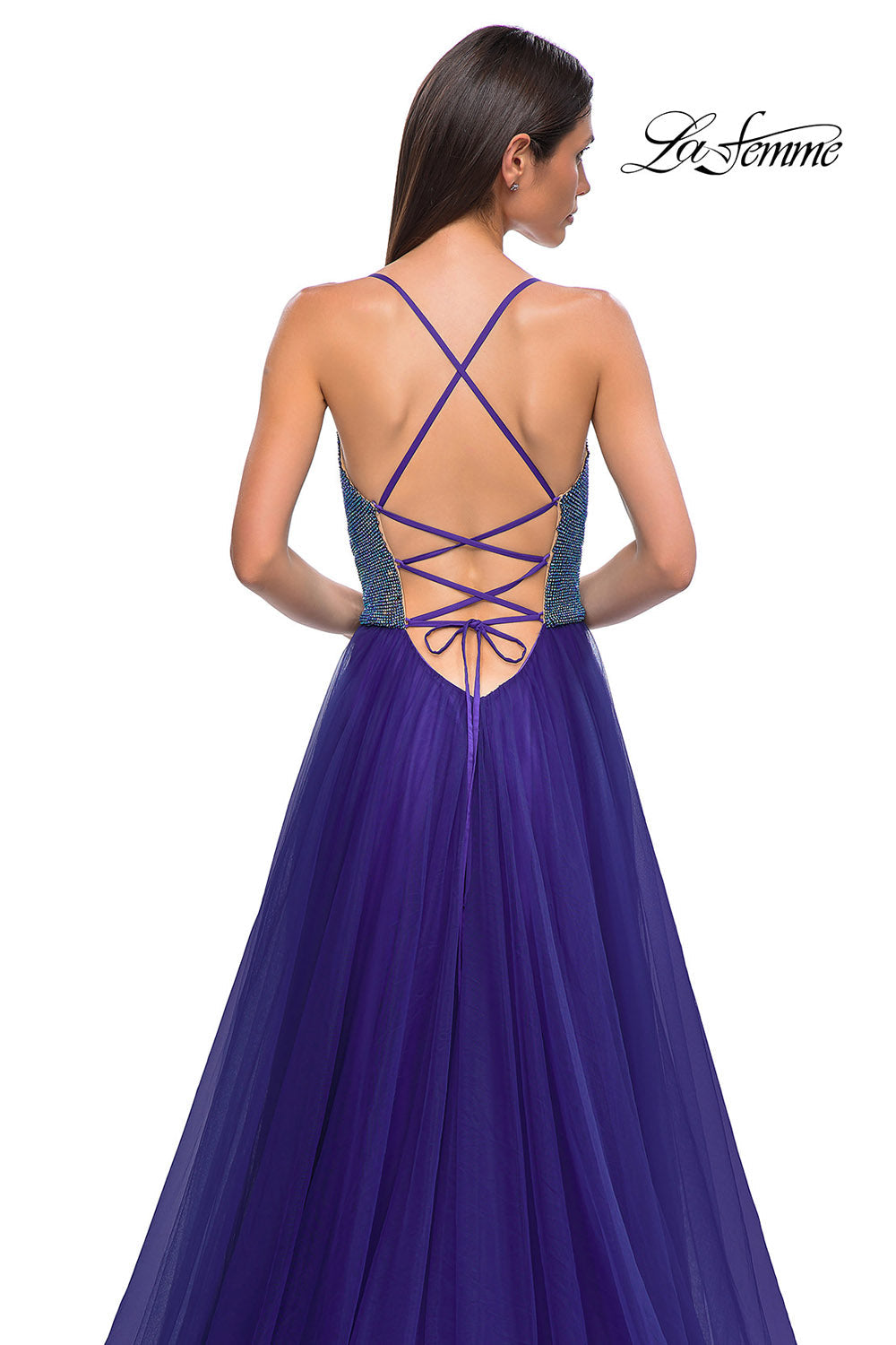 La Femme 32838 prom dress images.  La Femme 32838 is available in these colors: Indigo.