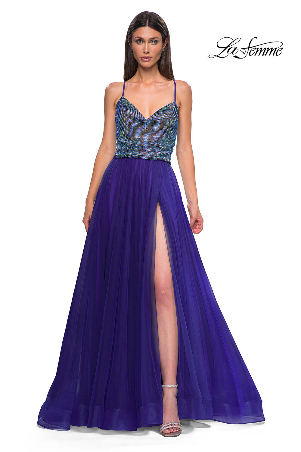 La Femme 32838 prom dress images.  La Femme 32838 is available in these colors: Indigo.