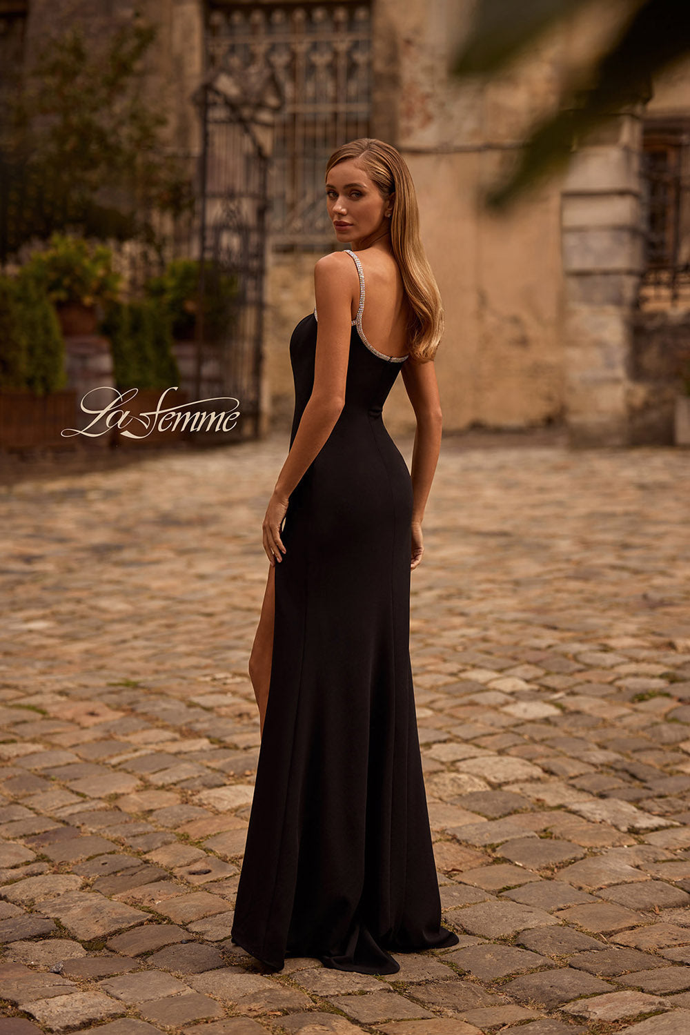 La Femme 32844 prom dress images.  La Femme 32844 is available in these colors: Black, Red.