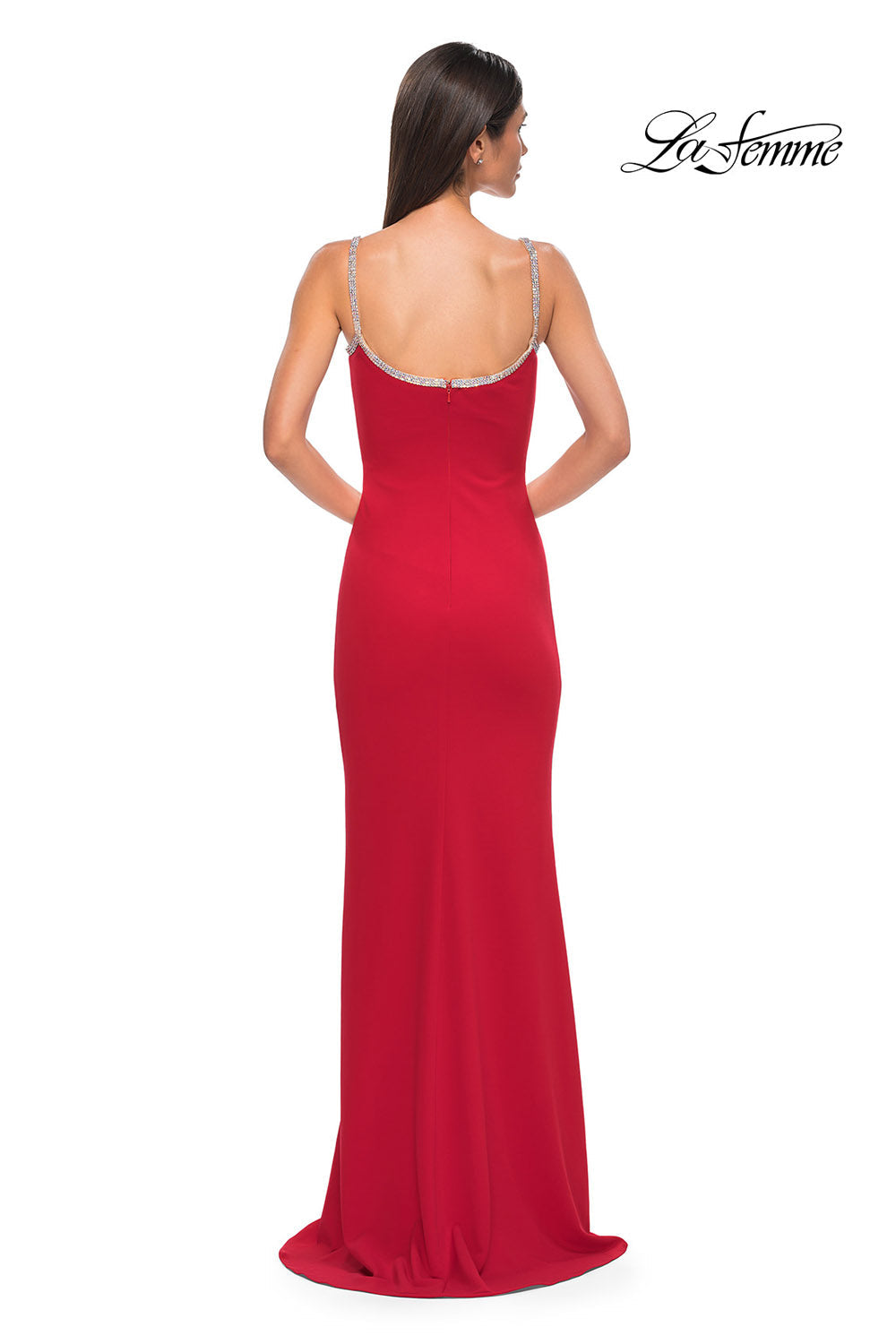 La Femme 32844 prom dress images.  La Femme 32844 is available in these colors: Black, Red.