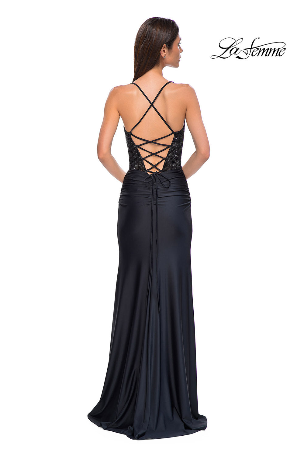 La Femme 32845 prom dress images.  La Femme 32845 is available in these colors: Black.