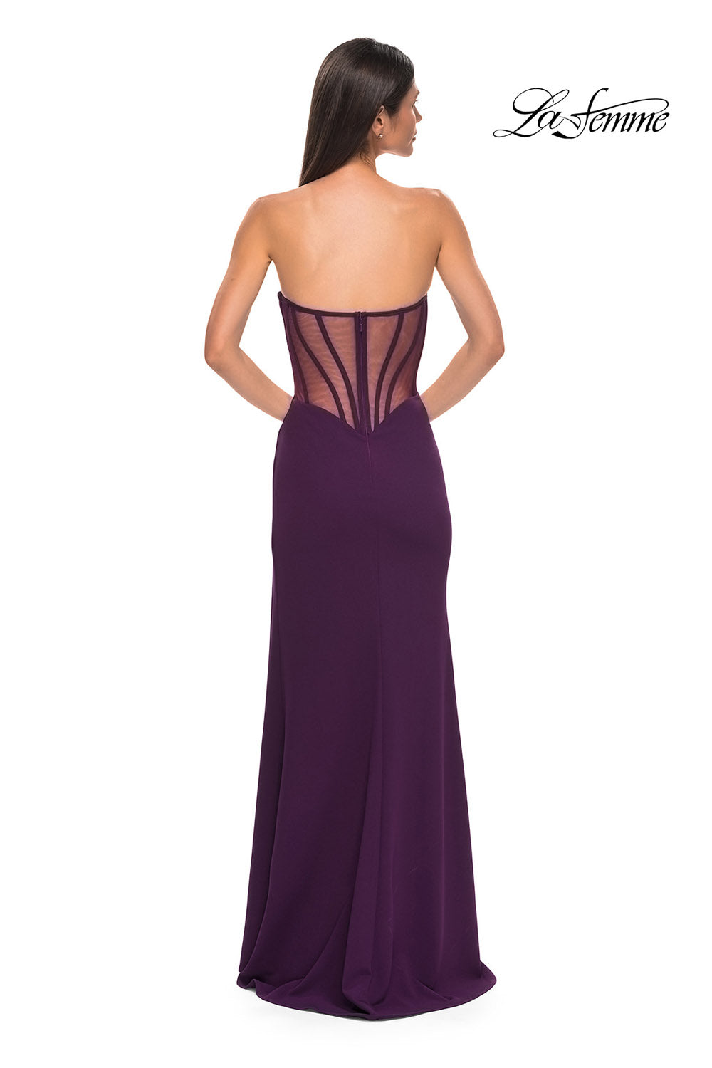 La Femme 32849 prom dress images.  La Femme 32849 is available in these colors: Black, Dark Berry, Emerald, Ivory.