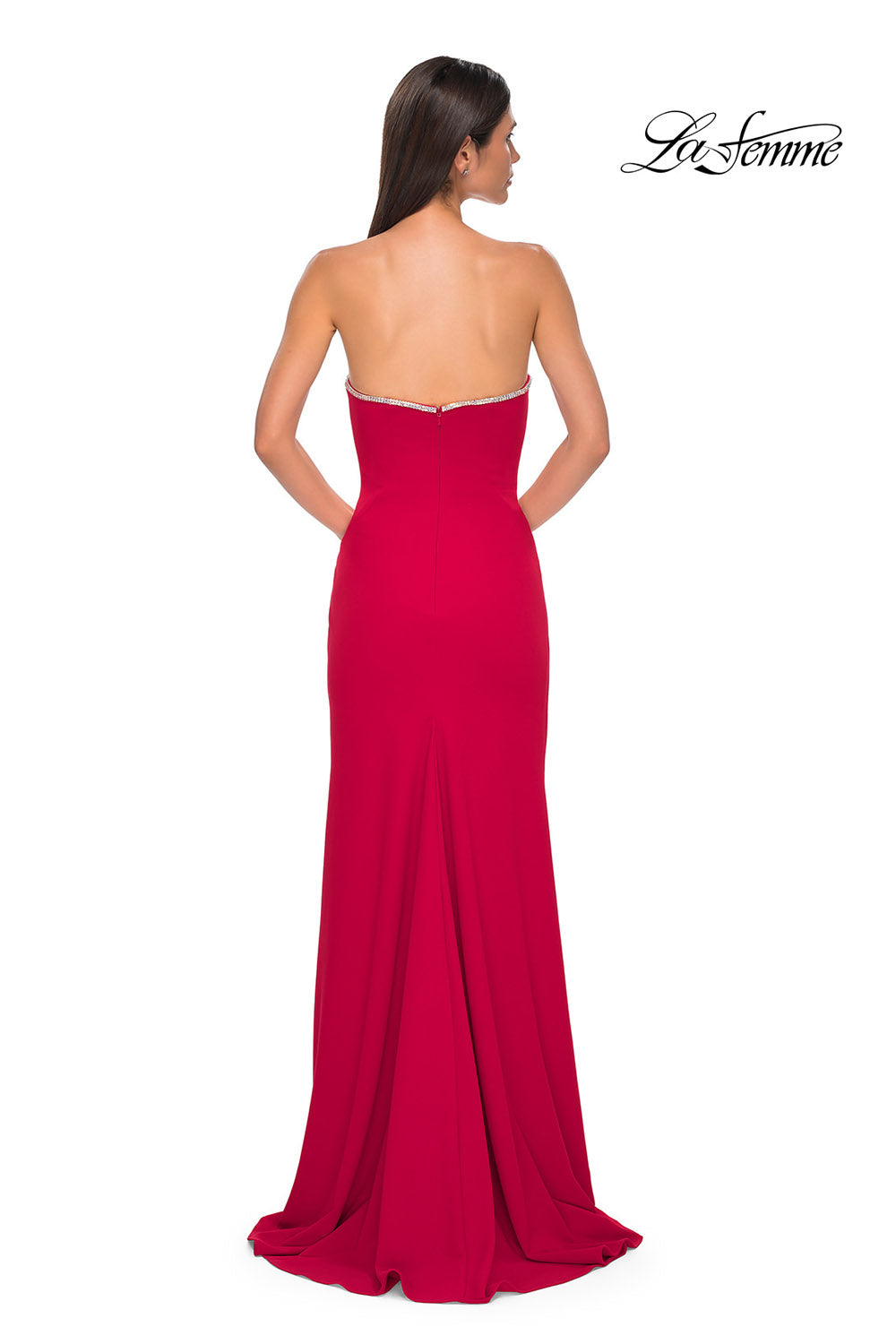 La Femme 32854 prom dress images.  La Femme 32854 is available in these colors: Black, Ivory, Red.