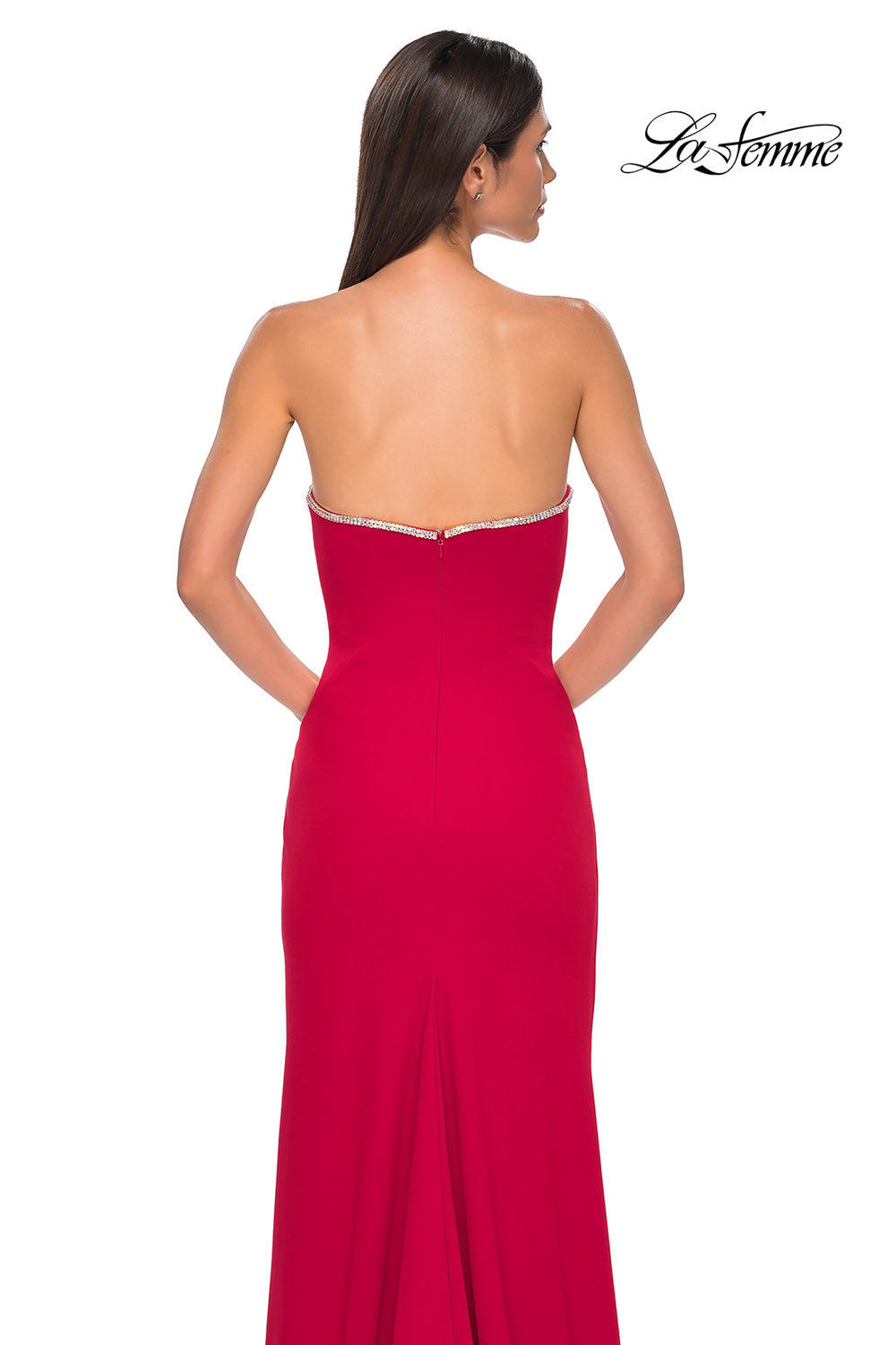 La Femme 32854 prom dress images.  La Femme 32854 is available in these colors: Black, Ivory, Red.