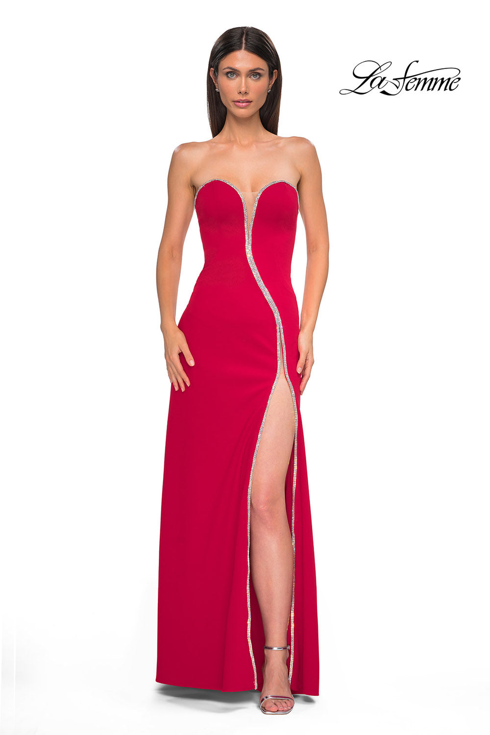 La Femme 32854 prom dress images.  La Femme 32854 is available in these colors: Black, Ivory, Red.