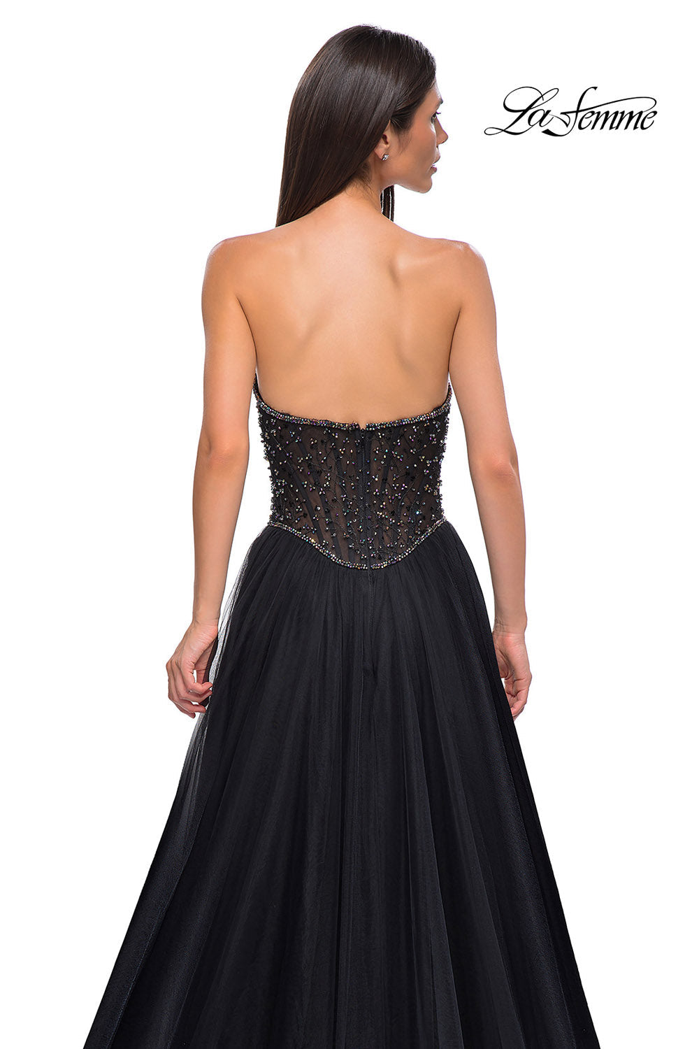 La Femme 32856 prom dress images.  La Femme 32856 is available in these colors: Black.