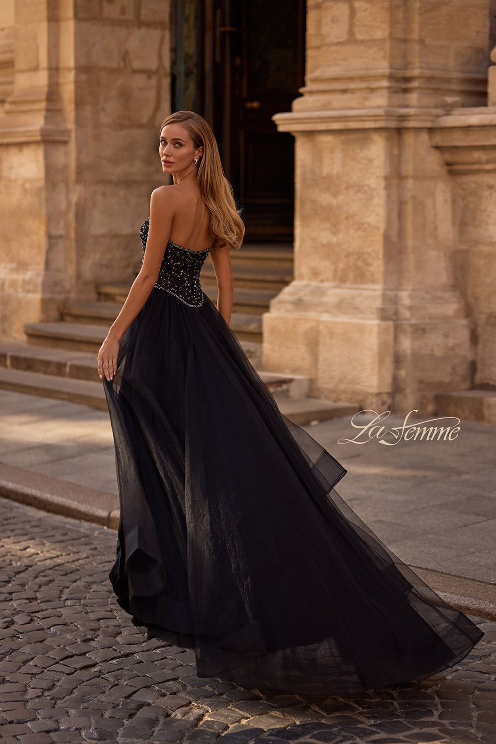 La Femme 32856 prom dress images.  La Femme 32856 is available in these colors: Black.