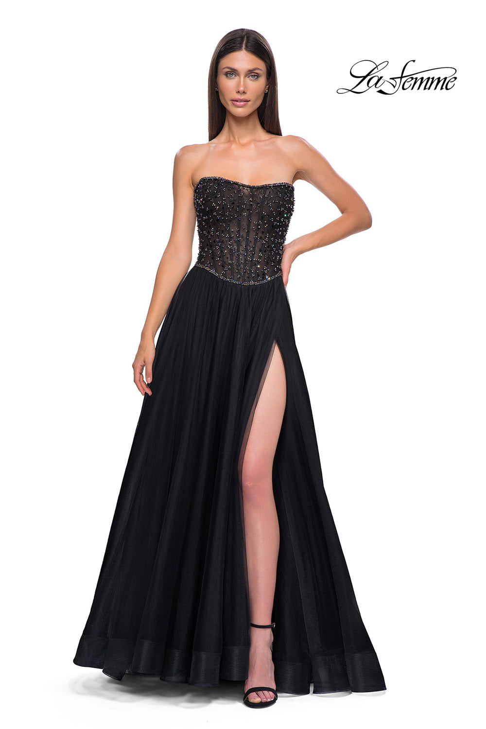 La Femme 32856 prom dress images.  La Femme 32856 is available in these colors: Black.