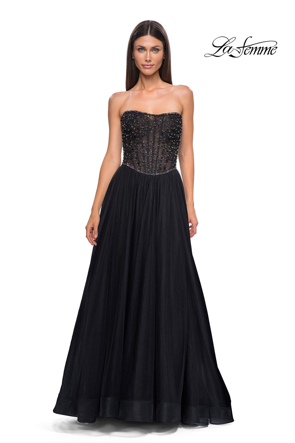 La Femme 32856 prom dress images.  La Femme 32856 is available in these colors: Black.