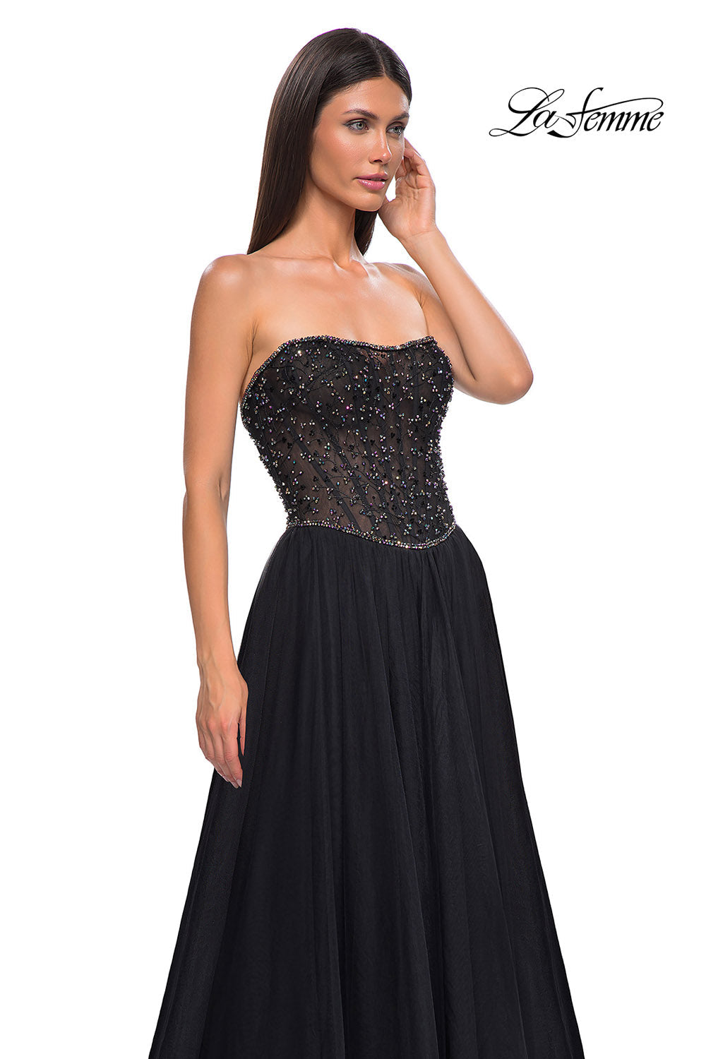 La Femme 32856 prom dress images.  La Femme 32856 is available in these colors: Black.