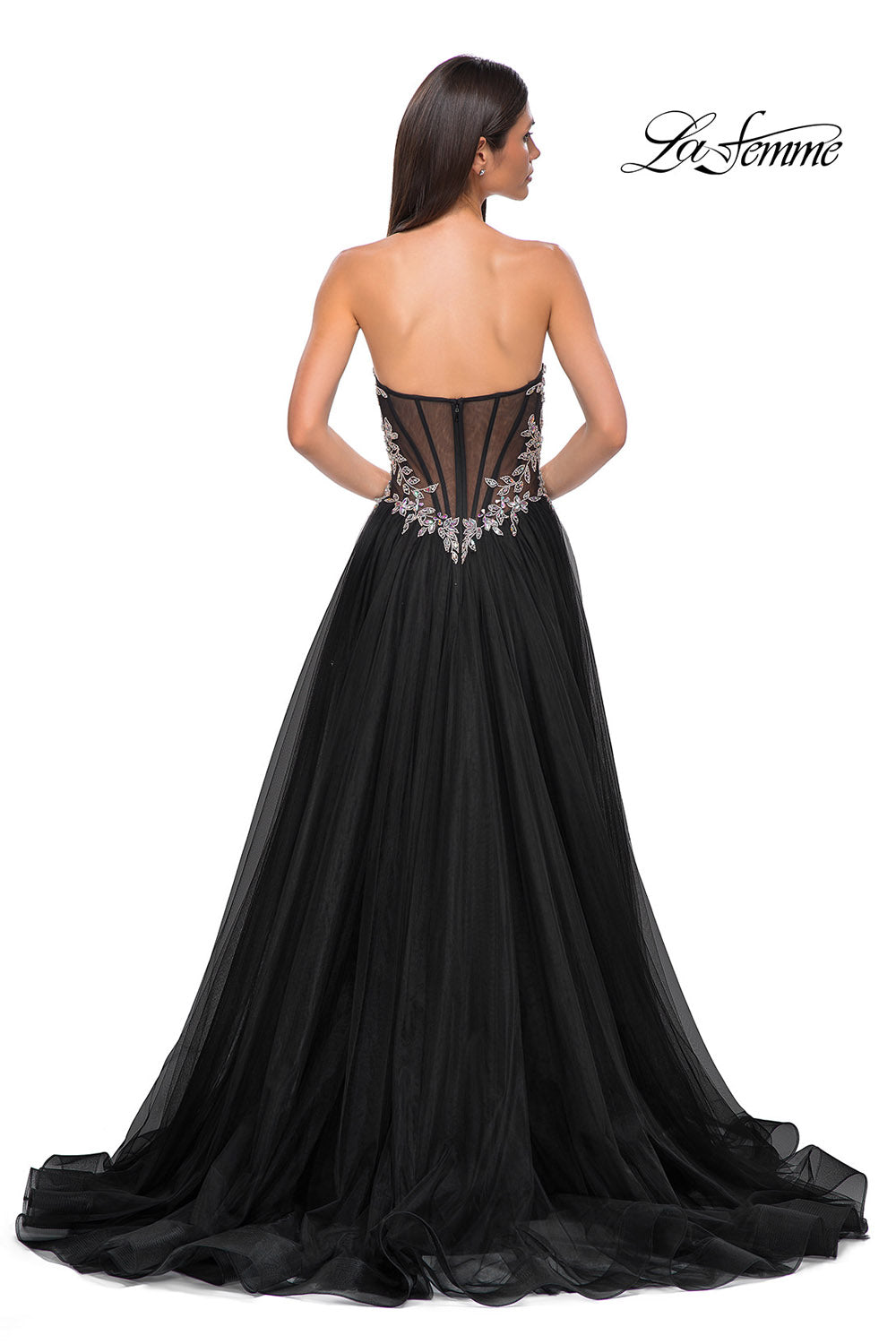 La Femme 32862 prom dress images.  La Femme 32862 is available in these colors: Black, Blush, Dusty Blue.