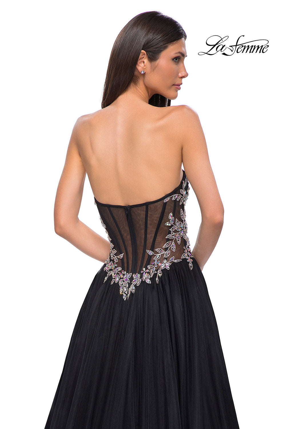 La Femme 32862 prom dress images.  La Femme 32862 is available in these colors: Black, Blush, Dusty Blue.