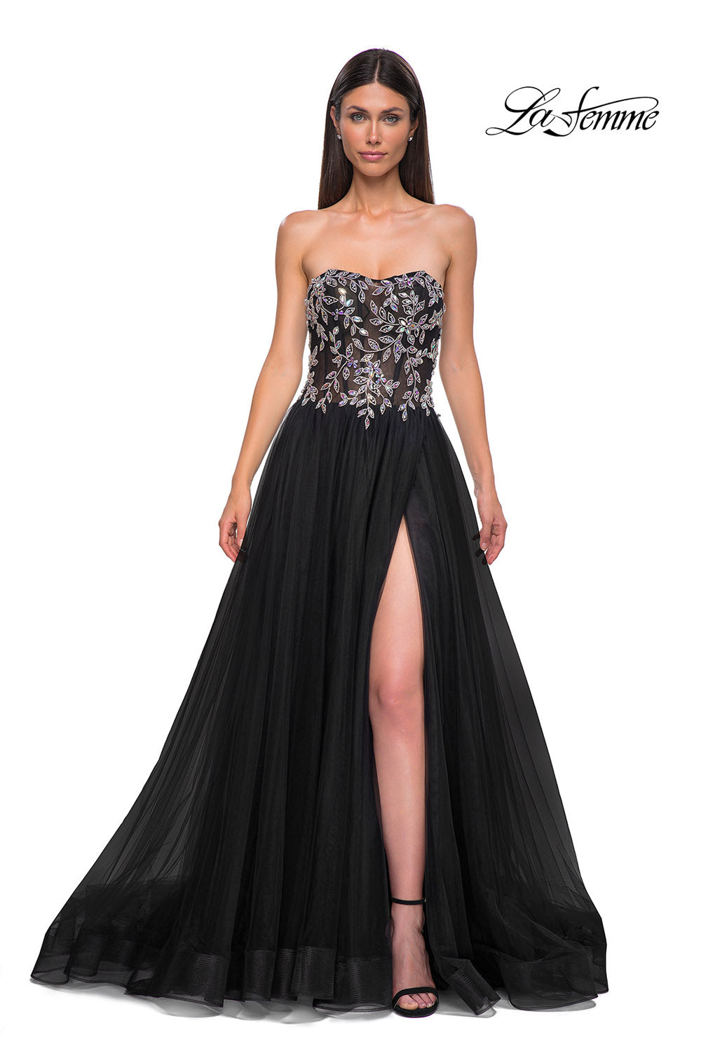 La Femme 32862 prom dress images.  La Femme 32862 is available in these colors: Black, Blush, Dusty Blue.