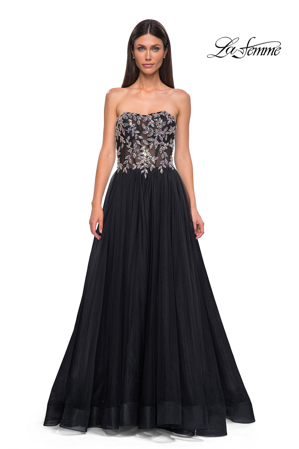 La Femme 32862 prom dress images.  La Femme 32862 is available in these colors: Black, Blush, Dusty Blue.