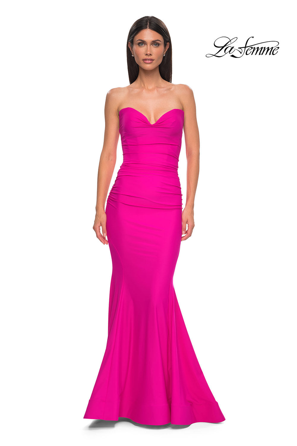 La Femme 32872 prom dress images.  La Femme 32872 is available in these colors: Black, Bright Orange, Dark Teal, Hot Fuchsia, Red, Yellow.