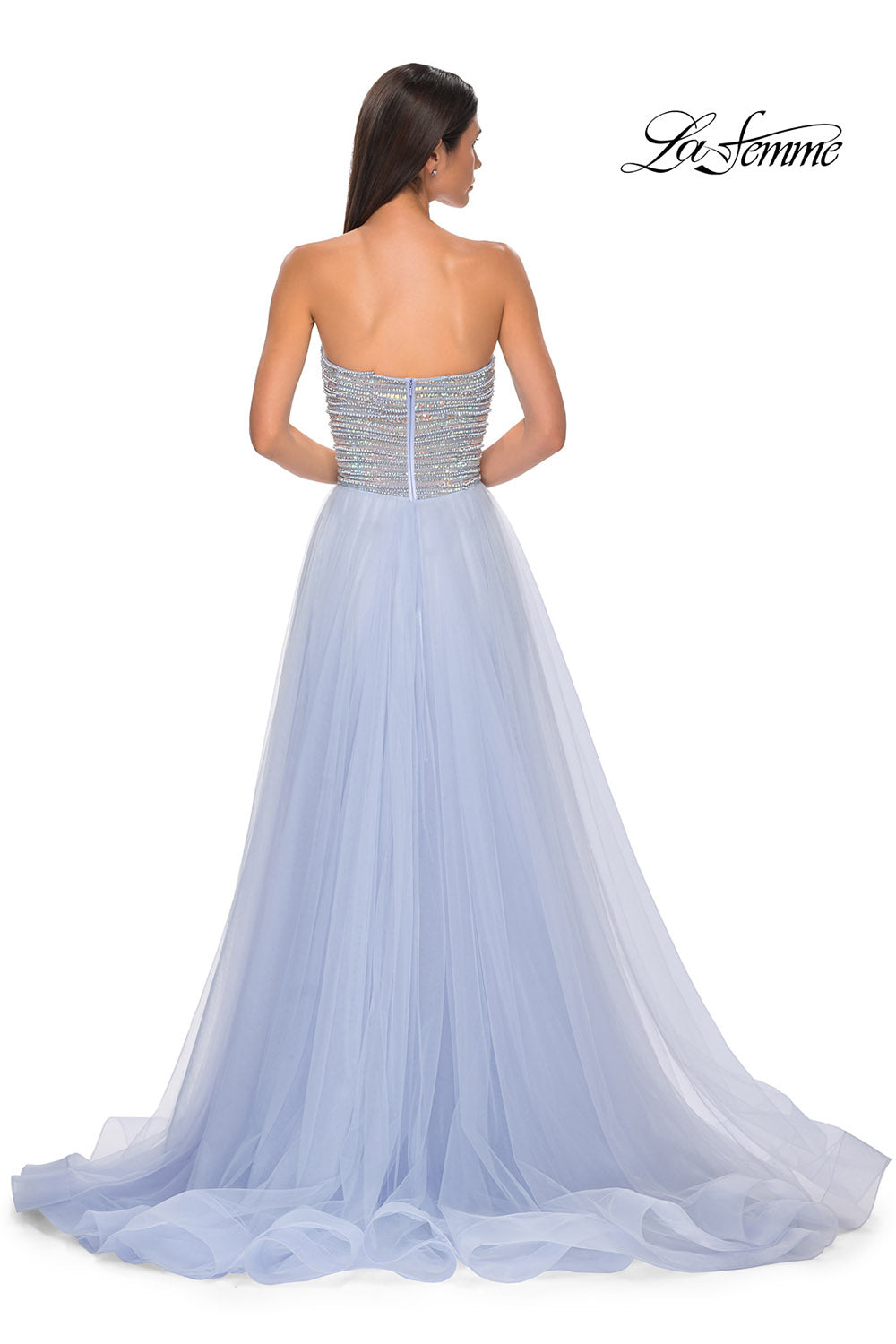 La Femme 32875 prom dress images.  La Femme 32875 is available in these colors: Blush, Light Periwinkle.