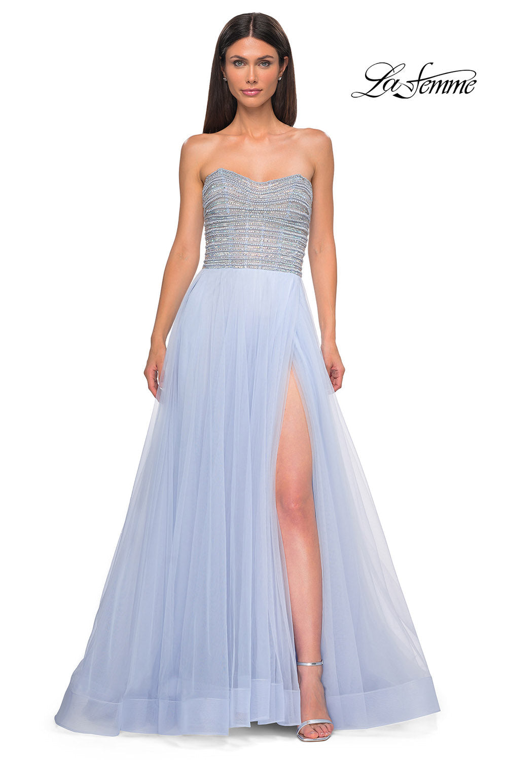 La Femme 32875 prom dress images.  La Femme 32875 is available in these colors: Blush, Light Periwinkle.