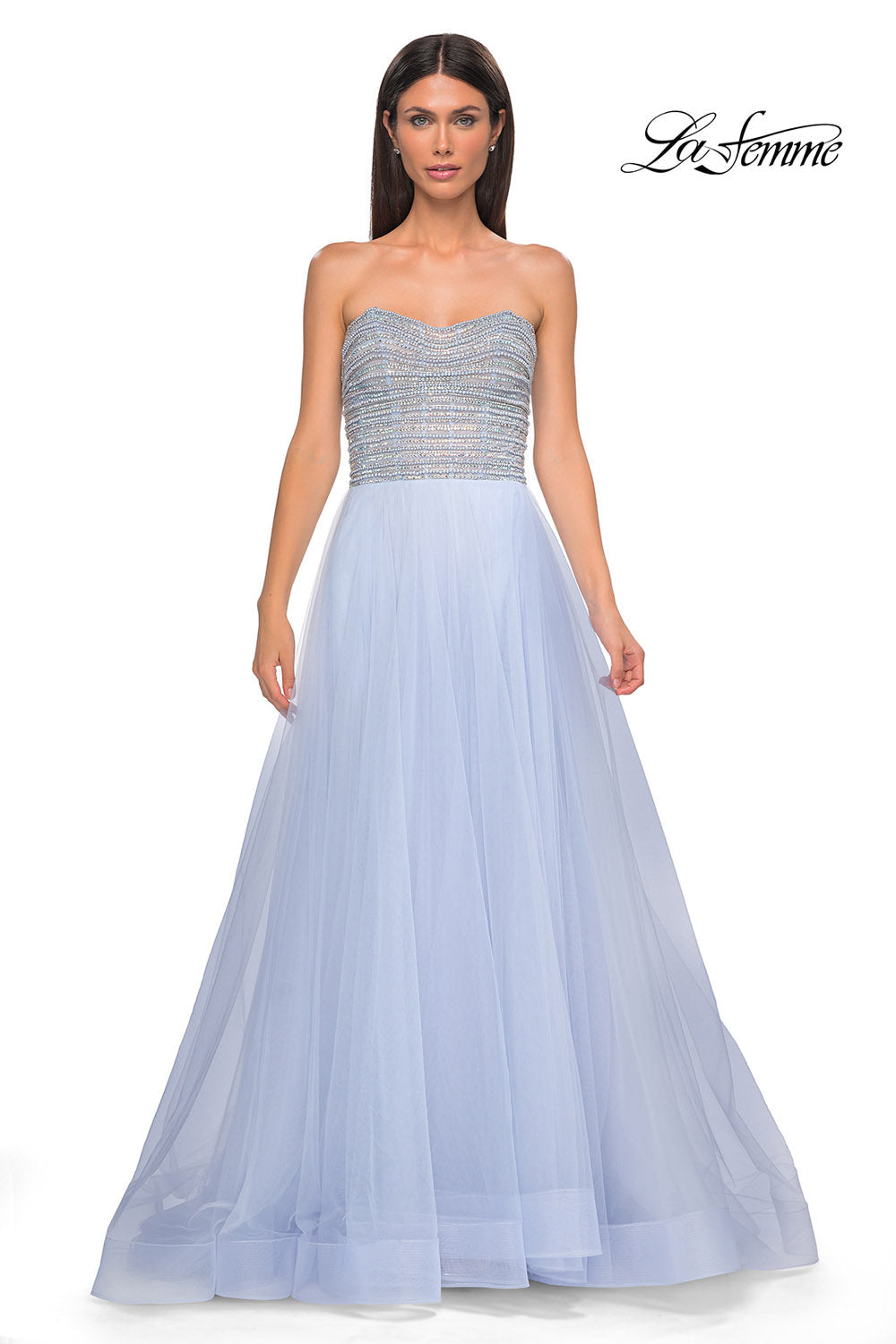 La Femme 32875 prom dress images.  La Femme 32875 is available in these colors: Blush, Light Periwinkle.