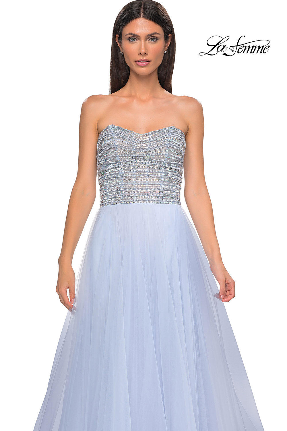 La Femme 32875 prom dress images.  La Femme 32875 is available in these colors: Blush, Light Periwinkle.